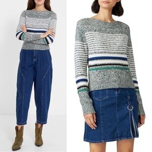 CHLOE Boatneck Academia Stripe Wool Blend Marled Knit Sweater Nautical Jumper S